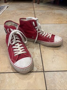 P.F. Flyers man’s  High-Top Canvas Sneakers in Red with White Accents,